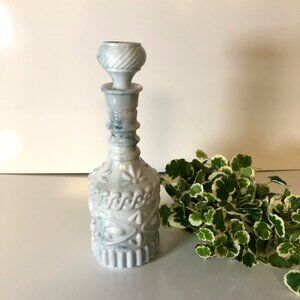 Vintage Slag Glass Decanter Marbled Embossed Milk Glass Liquor Bottle Stopper #2